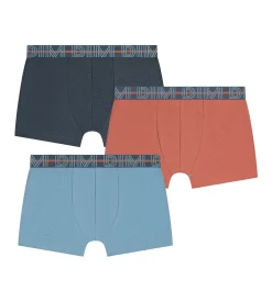Lot de 3 boxers garçon Bleu Abricot Gris Coton Stretch Kids