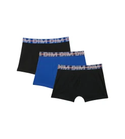 Lot de 3 boxers garçon coton stretch ceinture contrastée Bleu EcoDim