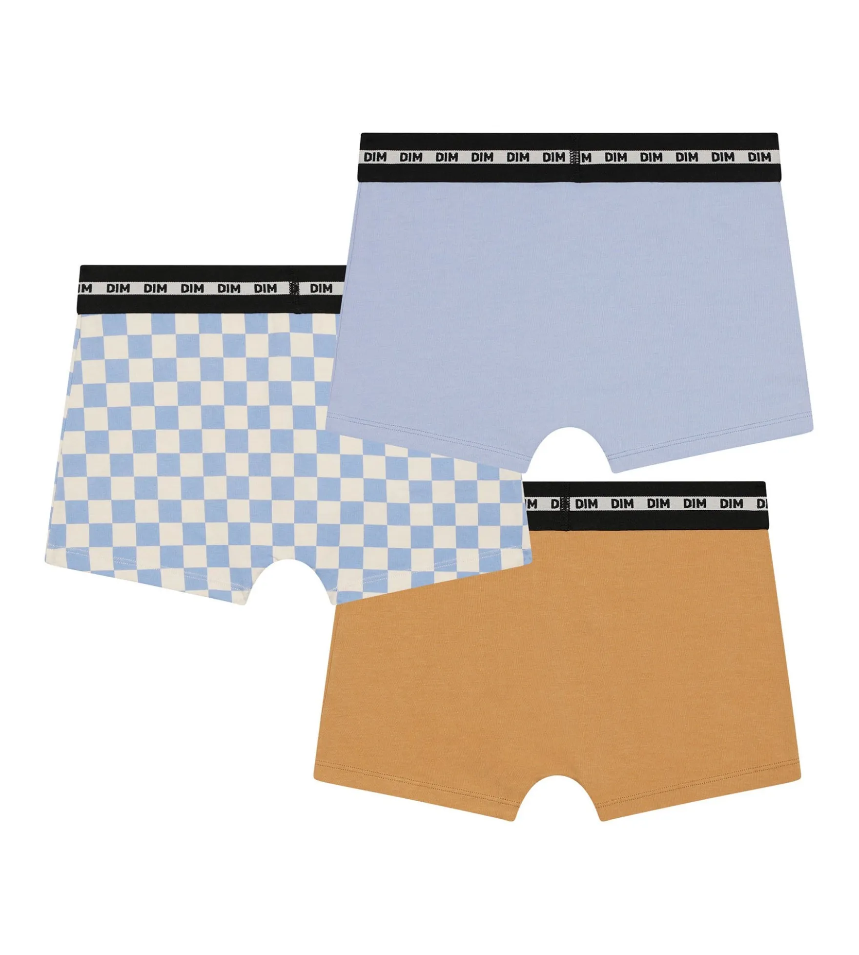 Lot de 3 boxers garçon à motif damier Lila Bleu Coton Stretch Fashion