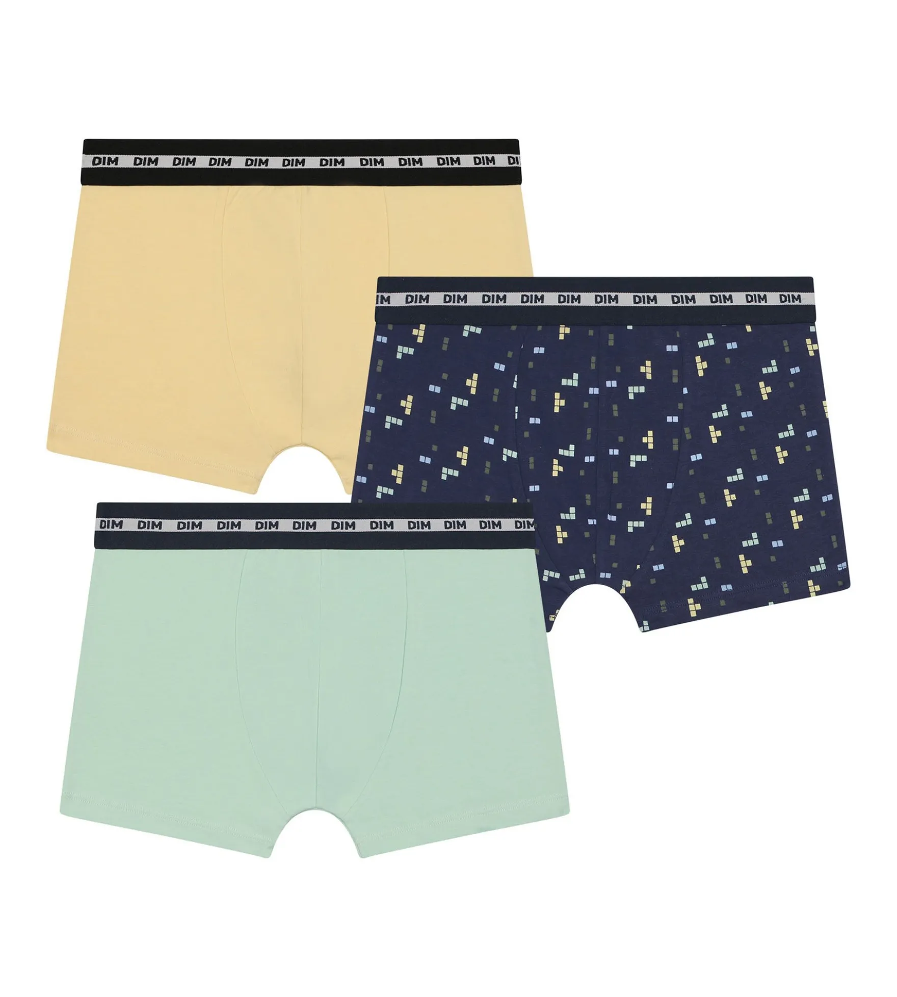 Lot de 3 boxers garçon motif pixel Bleu Jaune Coton Stretch Fashion