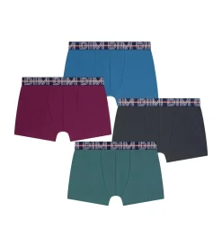Lot de 4 boxers garçon Vert Ebene Bordeaux Bleu Coton Stretch Kids