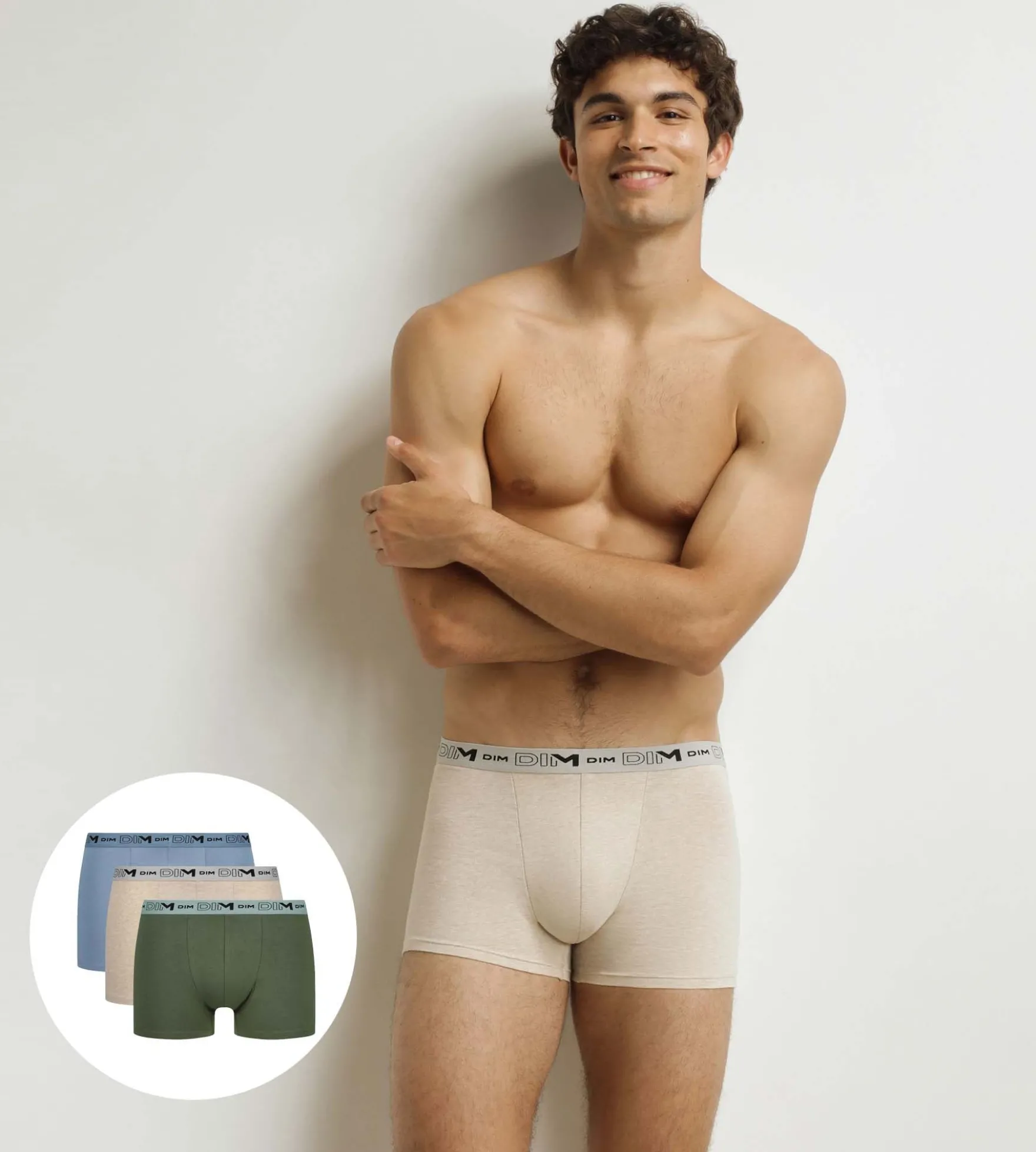 Lot de 3 boxers homme Beige Bleu Kaki Coton Stretch Bio