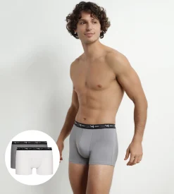 Lot de 2 Boxers homme Blanc Gris ceinture contrastée Dim Coton Stretch