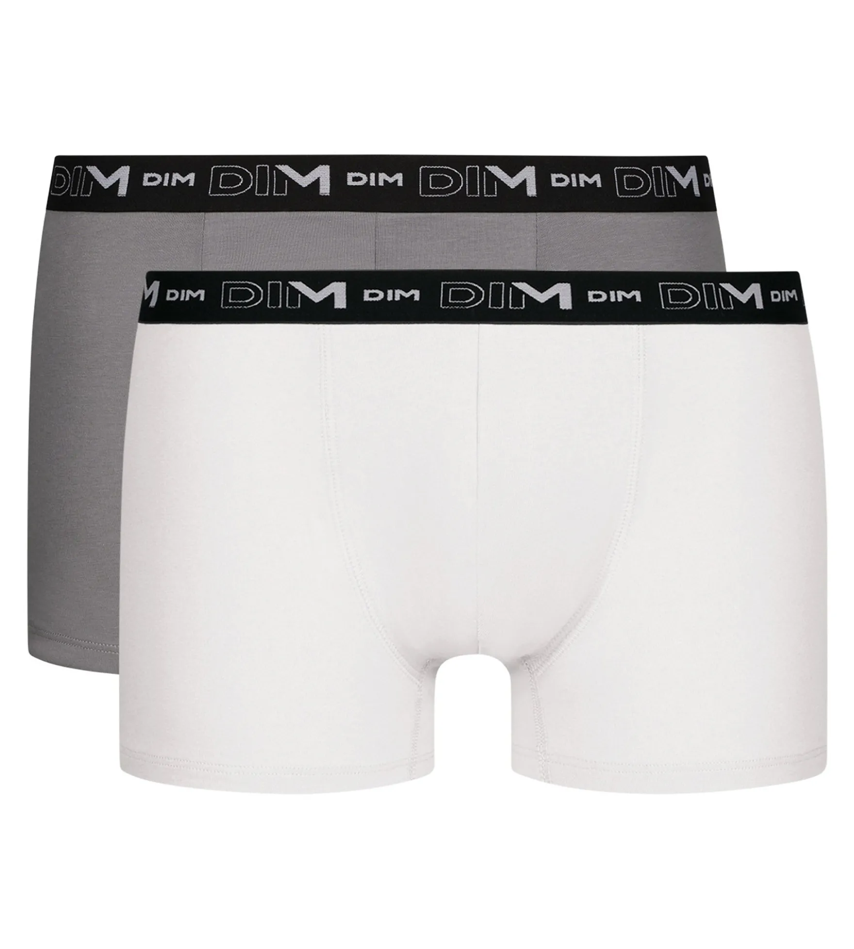 Lot de 2 Boxers homme Blanc Gris ceinture contrastée Dim Coton Stretch