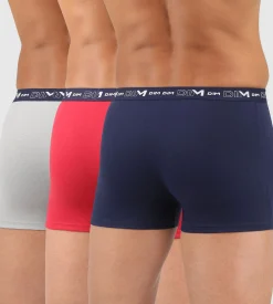 Lot de 3 boxers homme bleu denim rouge topaze acier Coton Stretch