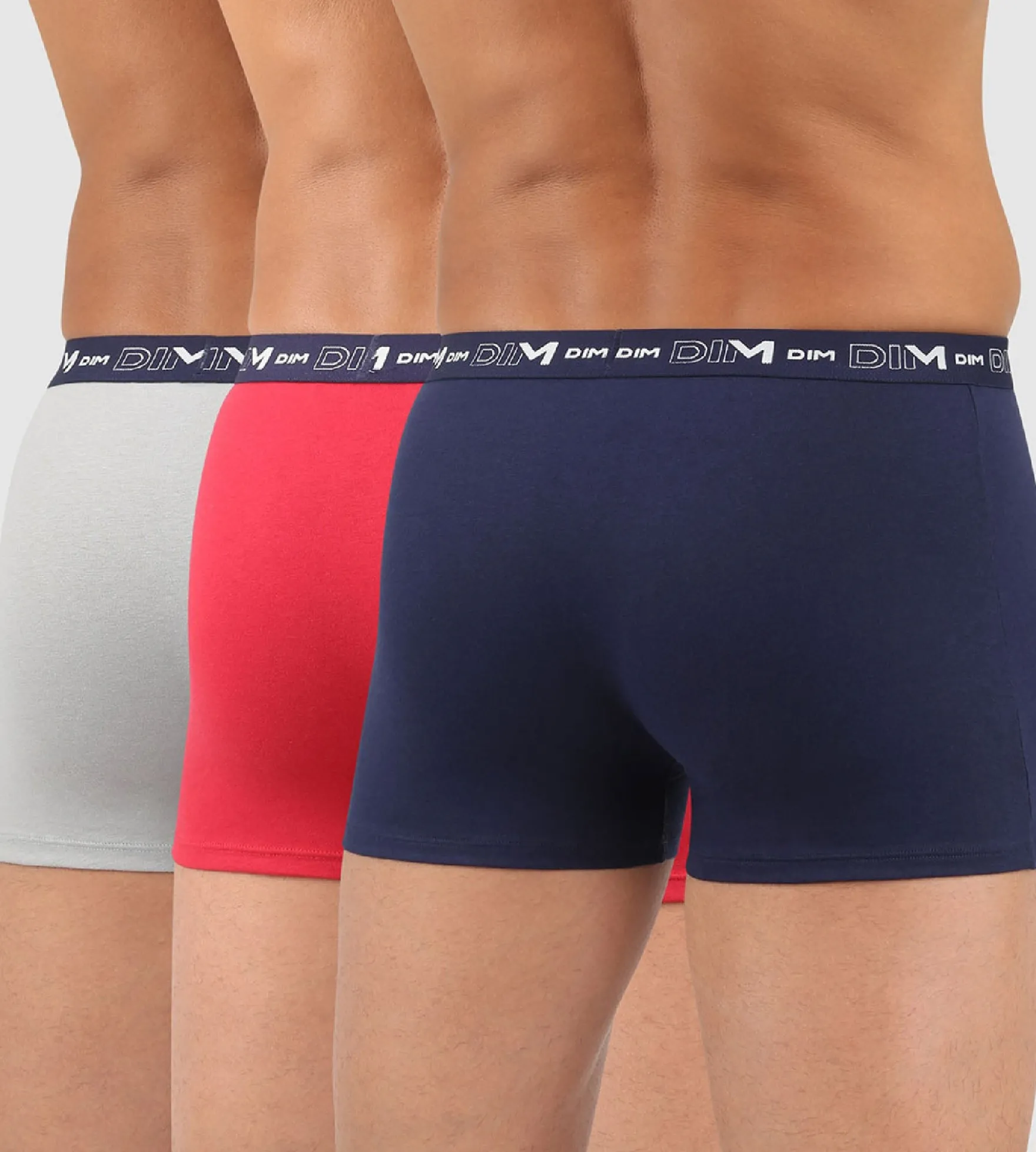Lot de 3 boxers homme bleu denim rouge topaze acier Coton Stretch