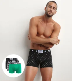 Lot de 3 boxers homme coton stretch à imprimés pois rayures Dim Vibes