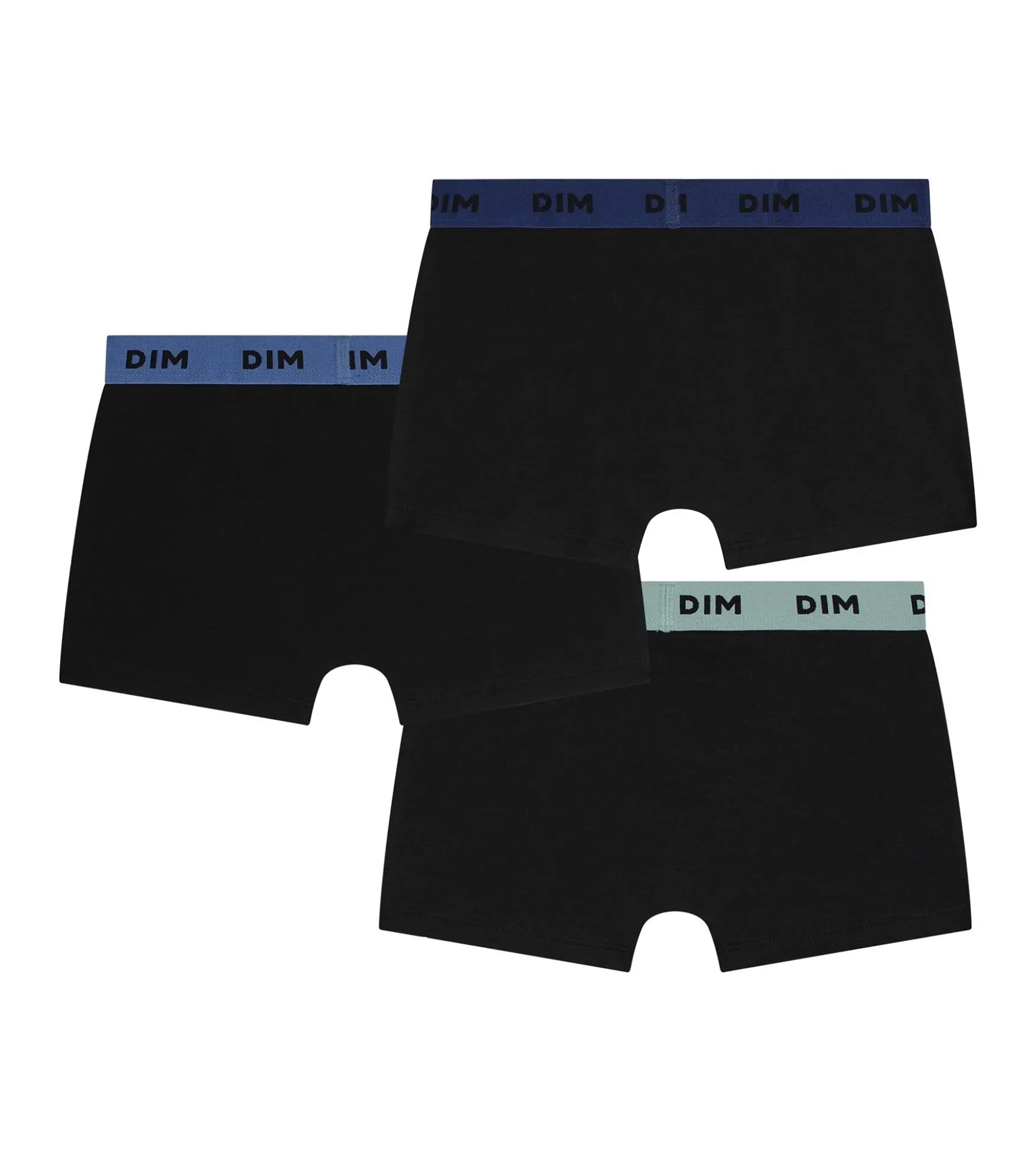 Lot de 3 boxers homme coton stretch noir ceinture colorée Bleu Lila Mix & Colors