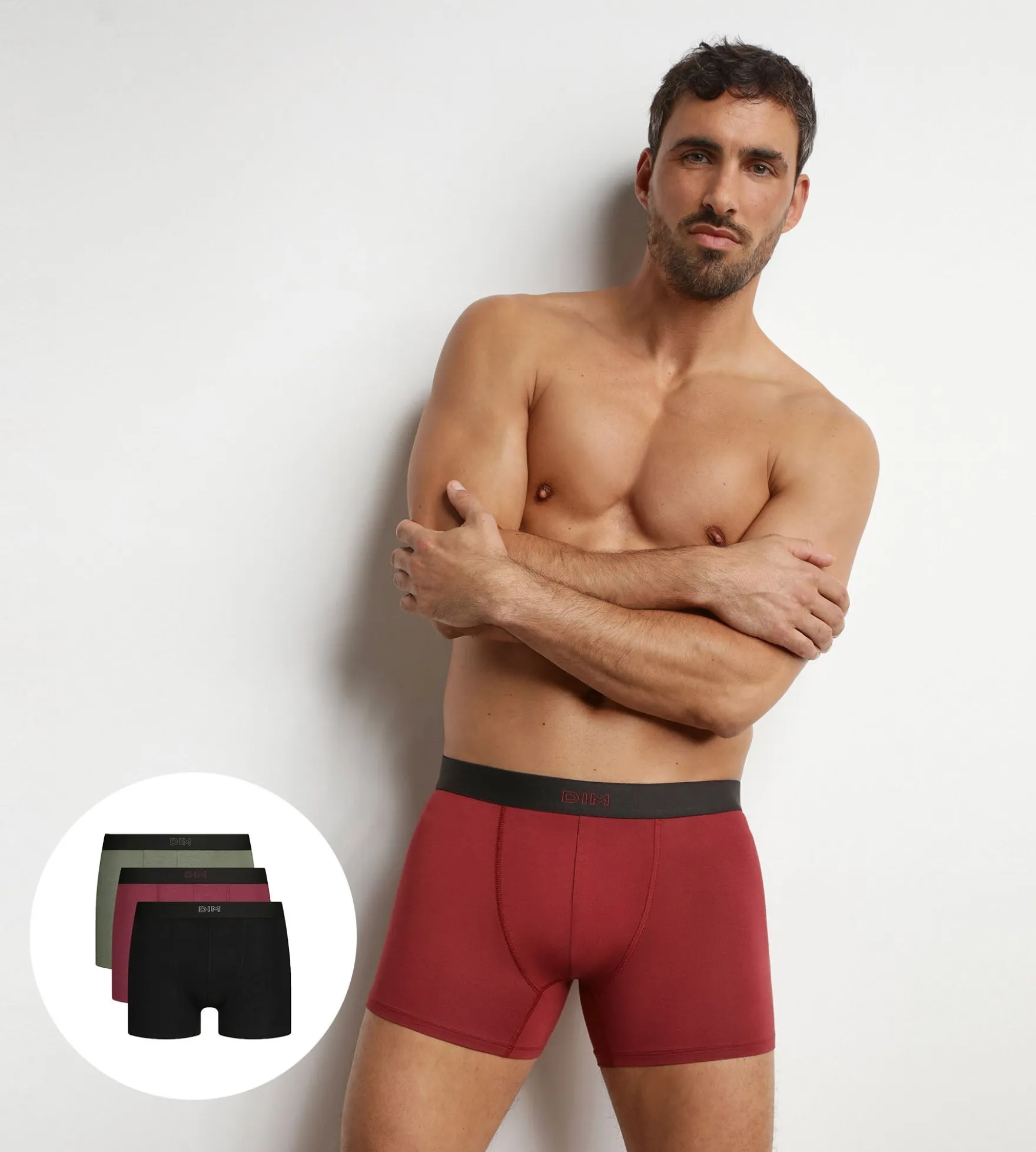 Lot de 3 boxers homme en coton Noir Kaki Rouge Ultra doux
