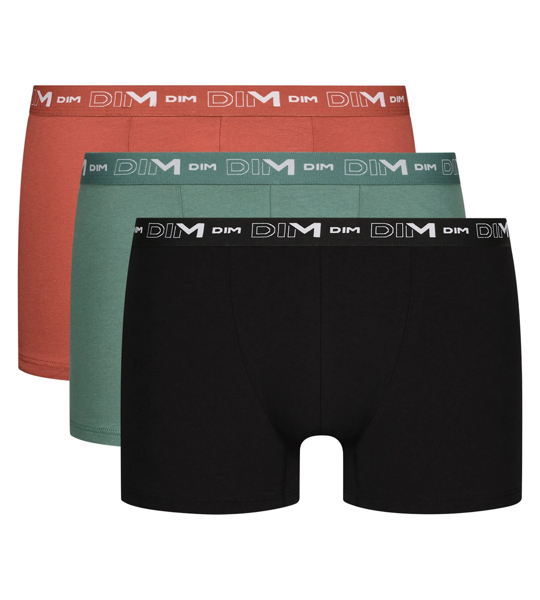 Lot de 3 boxers homme en coton Noir Vert Dim Coton Stretch
