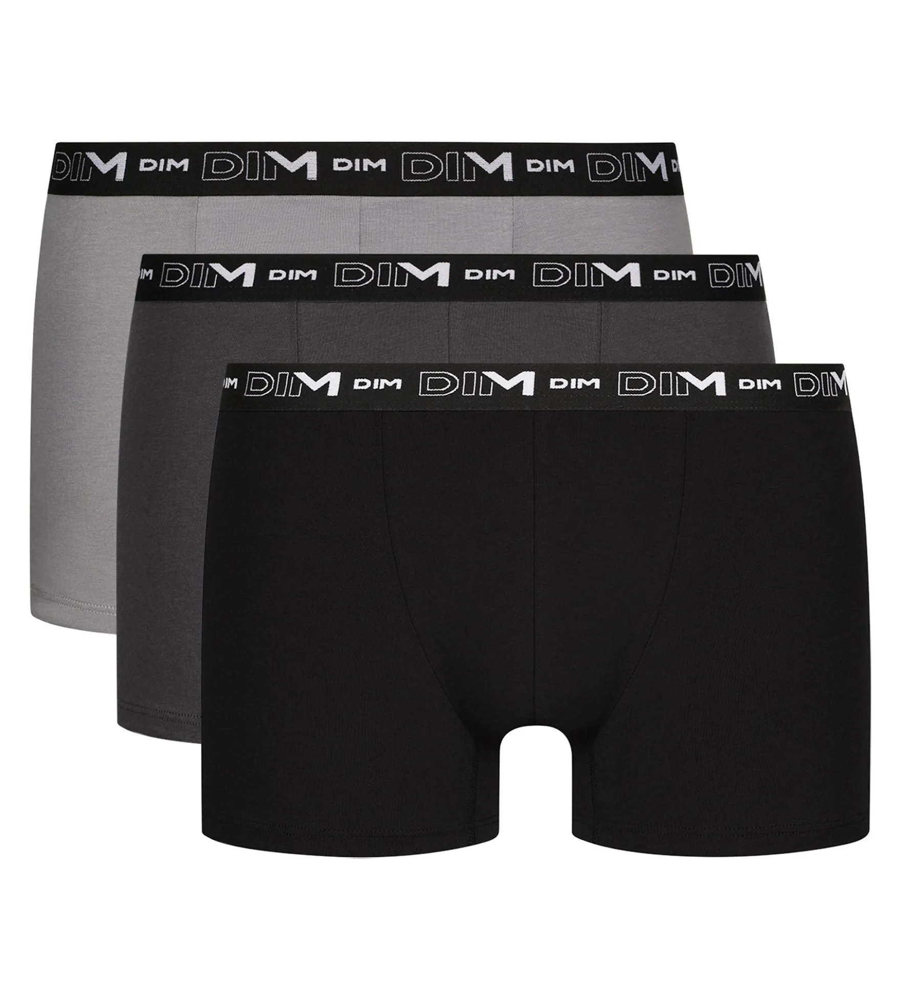 Lot de 3 boxers homme en coton Noir Gris Dim Coton Stretch