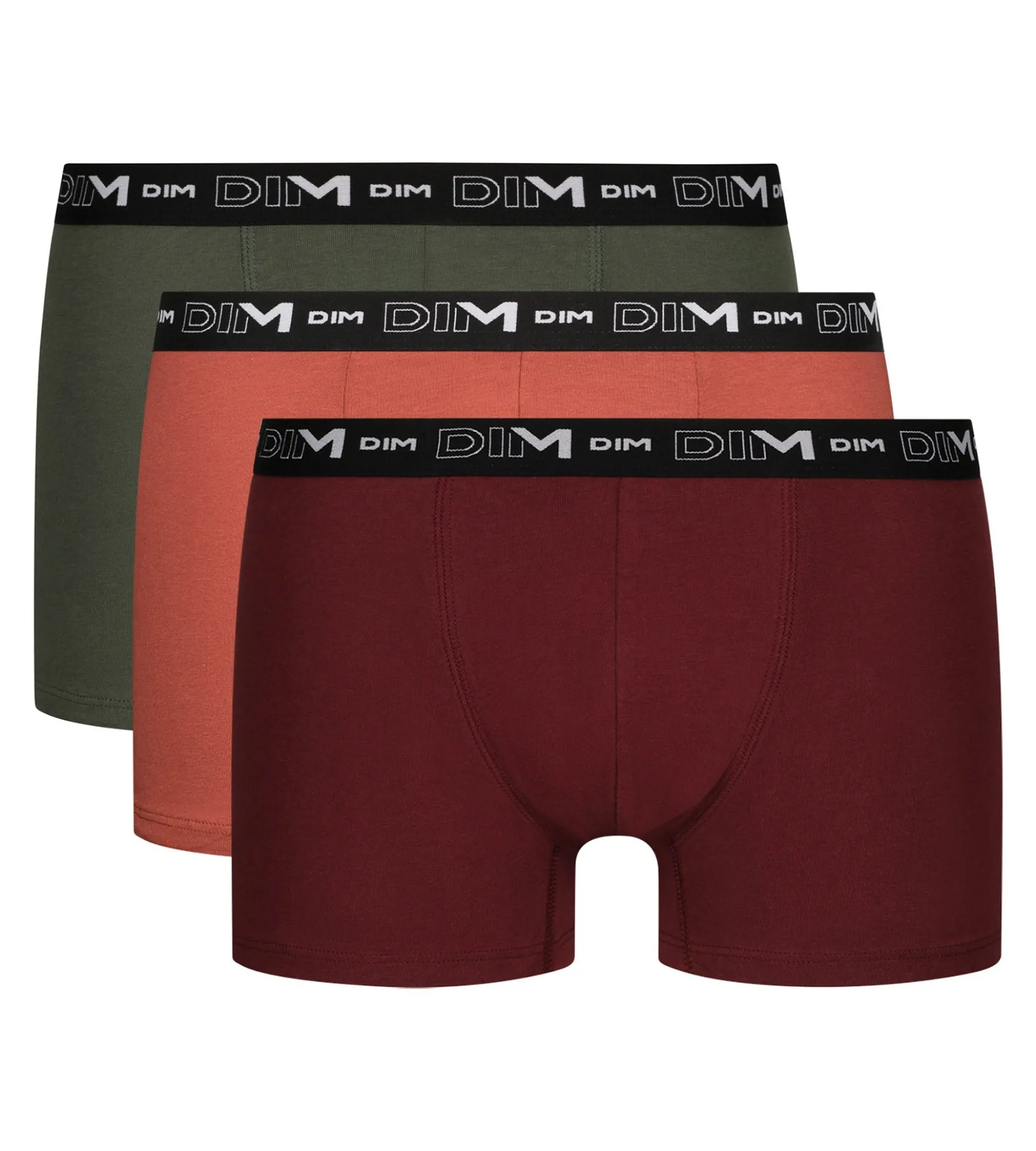 Lot de 3 boxers homme en coton Rouge Vert Dim Coton Stretch