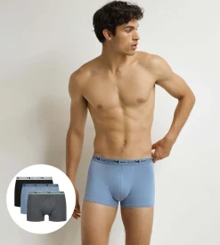 Lot de 3 boxers homme Gris Bleu Noir Coton Stretch Bio
