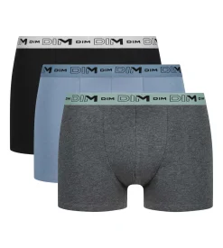 Lot de 3 boxers homme Gris Bleu Noir Coton Stretch Bio