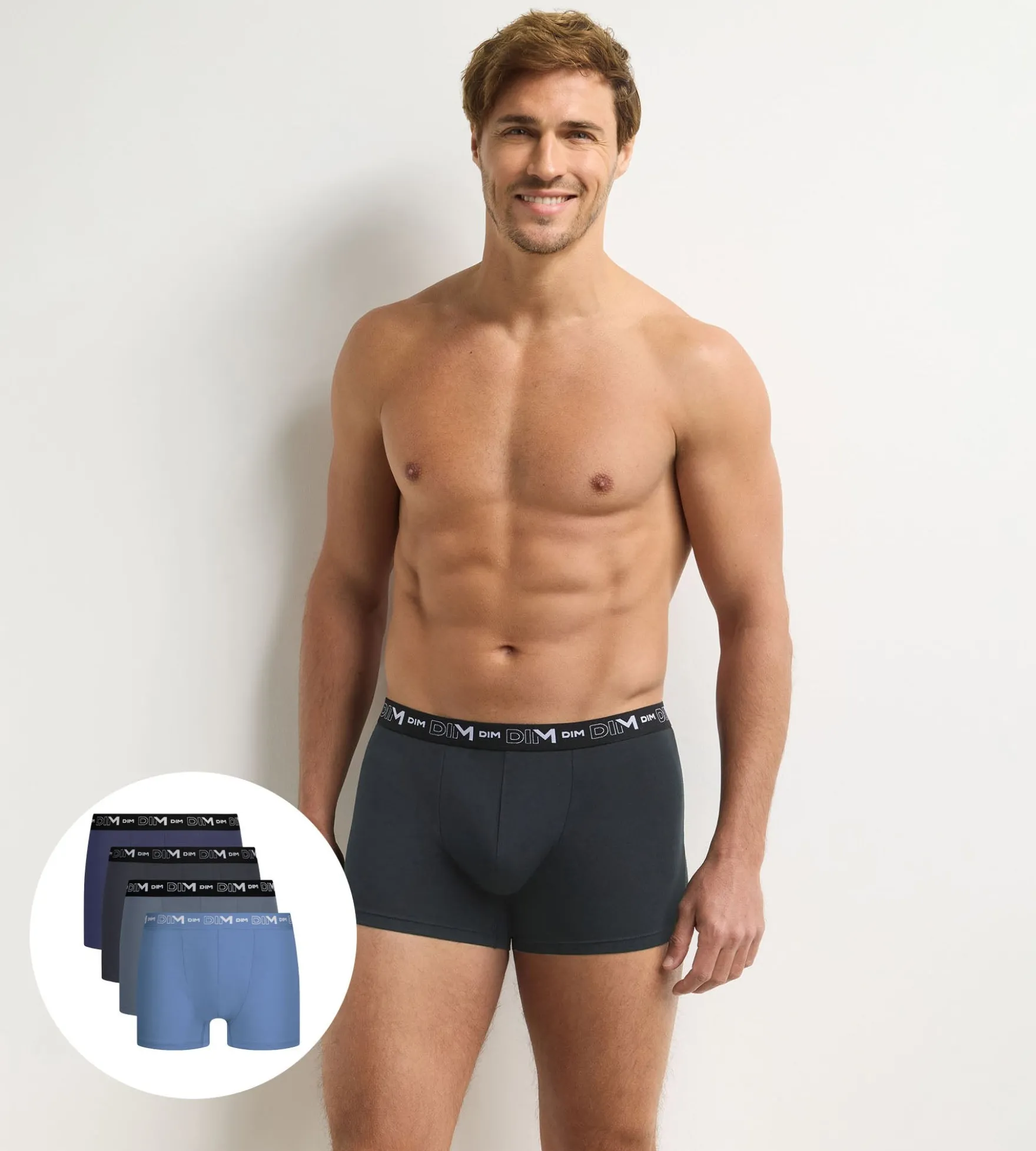 Lot de 4 boxers homme gris, gris foncé, bleu, bleu foncé Coton Stretch
