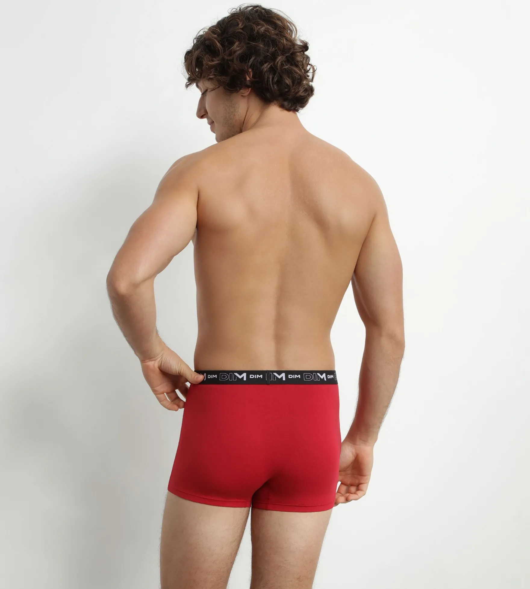 Lot de 2 Boxers homme Gris Rouge ceinture contrastée Dim Coton Stretch