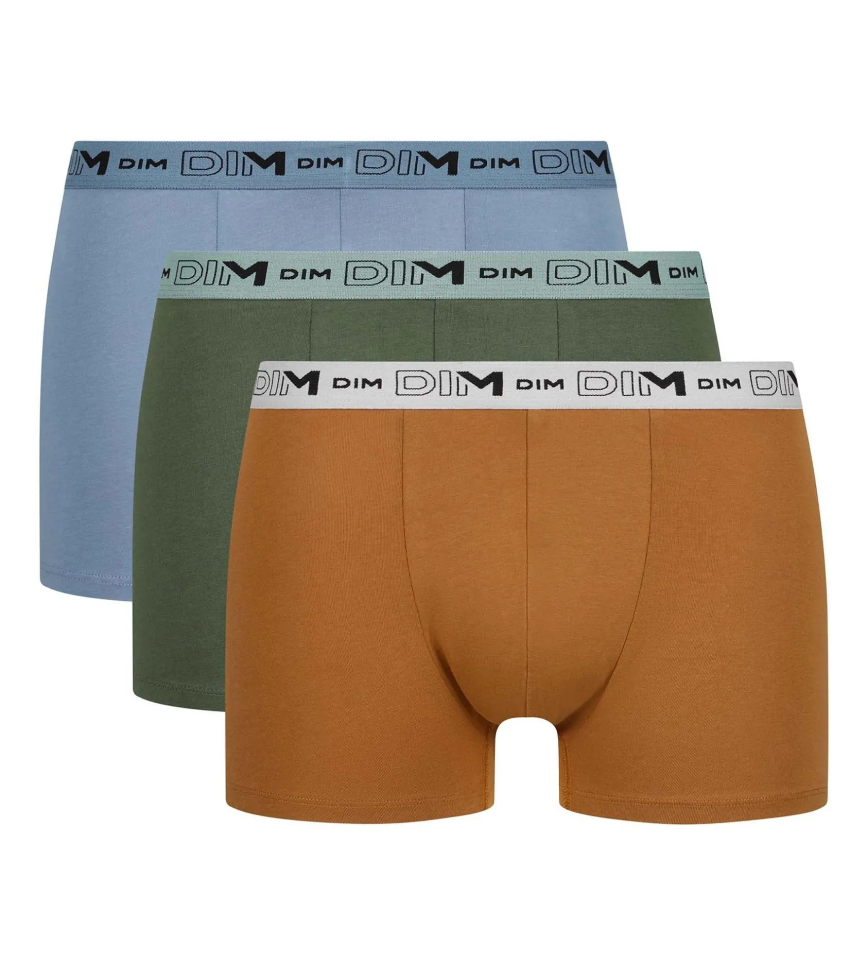 Lot de 3 boxers homme Kaki Ocre Bleu Coton Stretch Bio