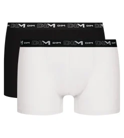 Lot de 2 Boxers homme Noir Blanc ceinture contrastée Dim Coton Stretch