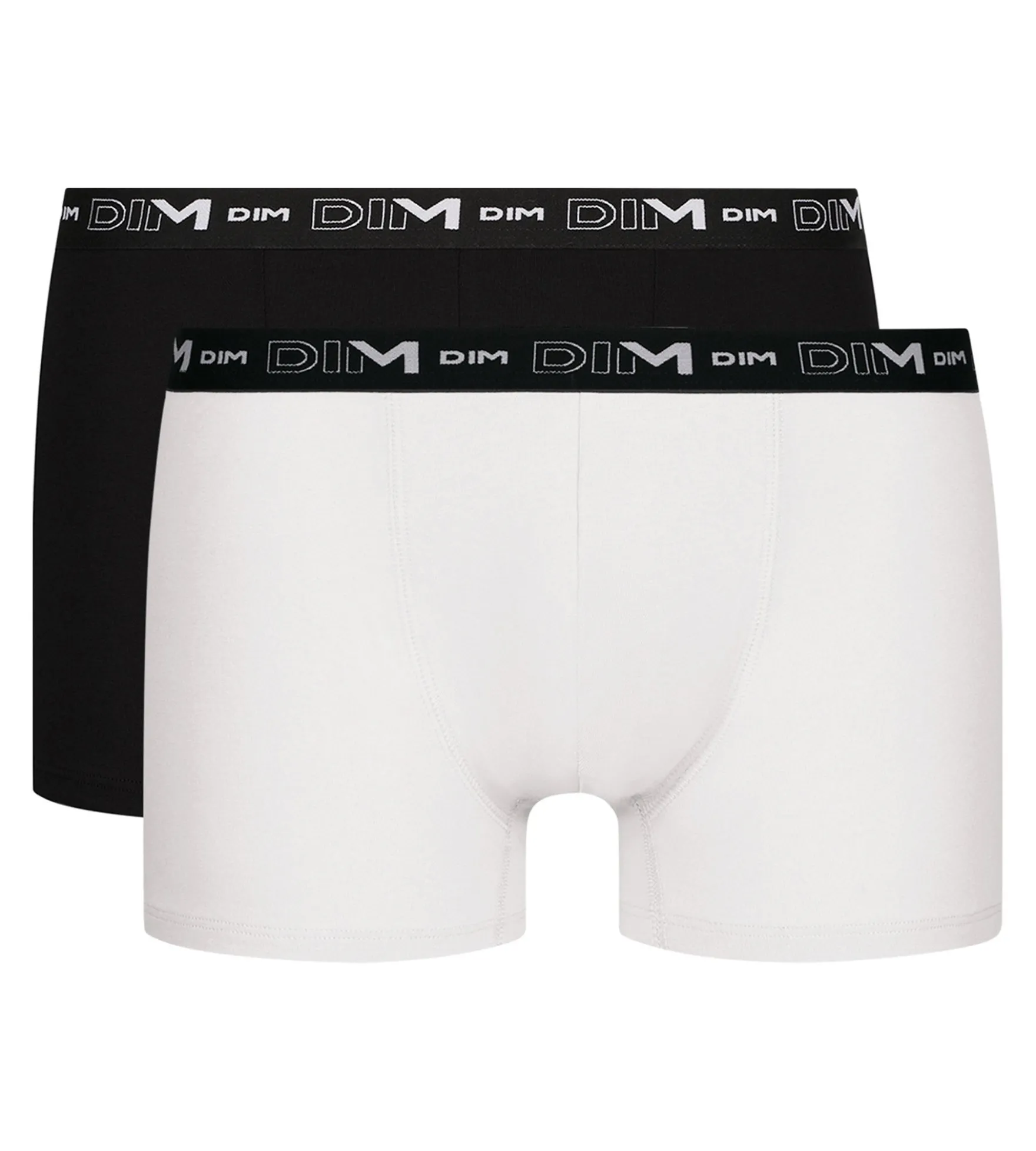 Lot de 2 Boxers homme Noir Blanc ceinture contrastée Dim Coton Stretch