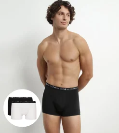 Lot de 2 Boxers homme Noir Blanc ceinture contrastée Dim Coton Stretch