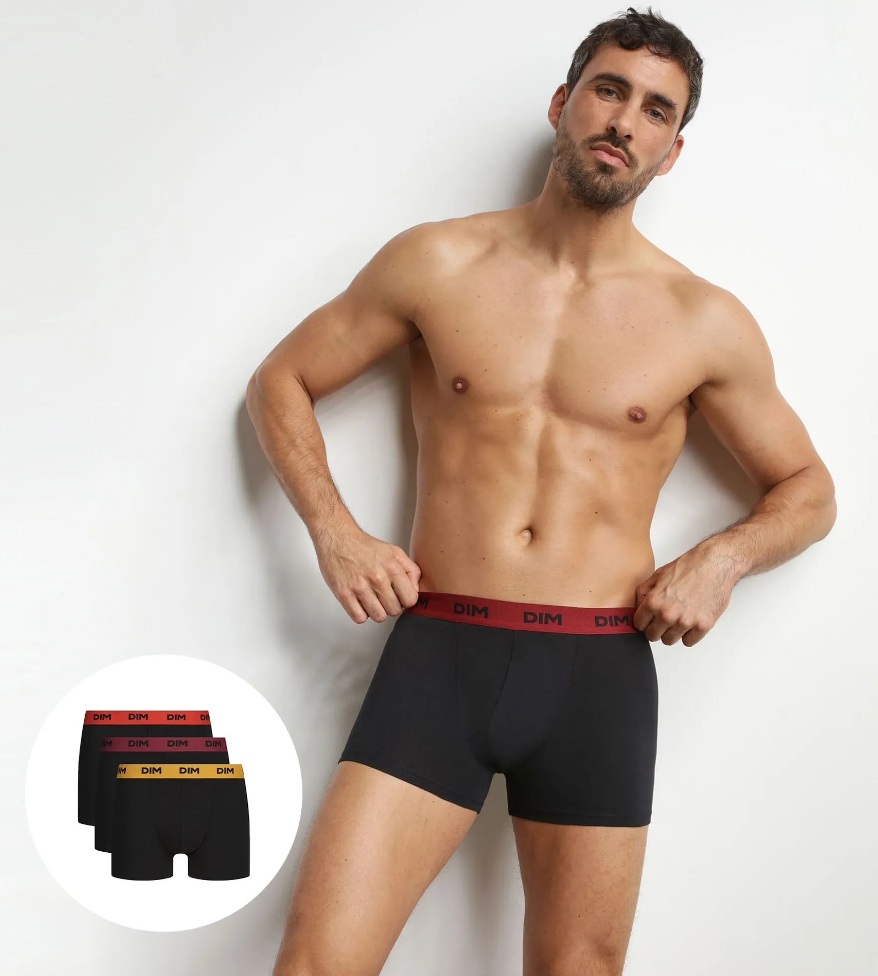 Lot de 3 boxers homme noir ceinture colorée Flamme Mix & Colors