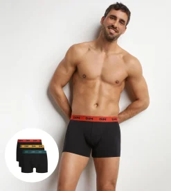 Lot de 3 boxers homme noir ceinture colorée Safran Mix & Colors