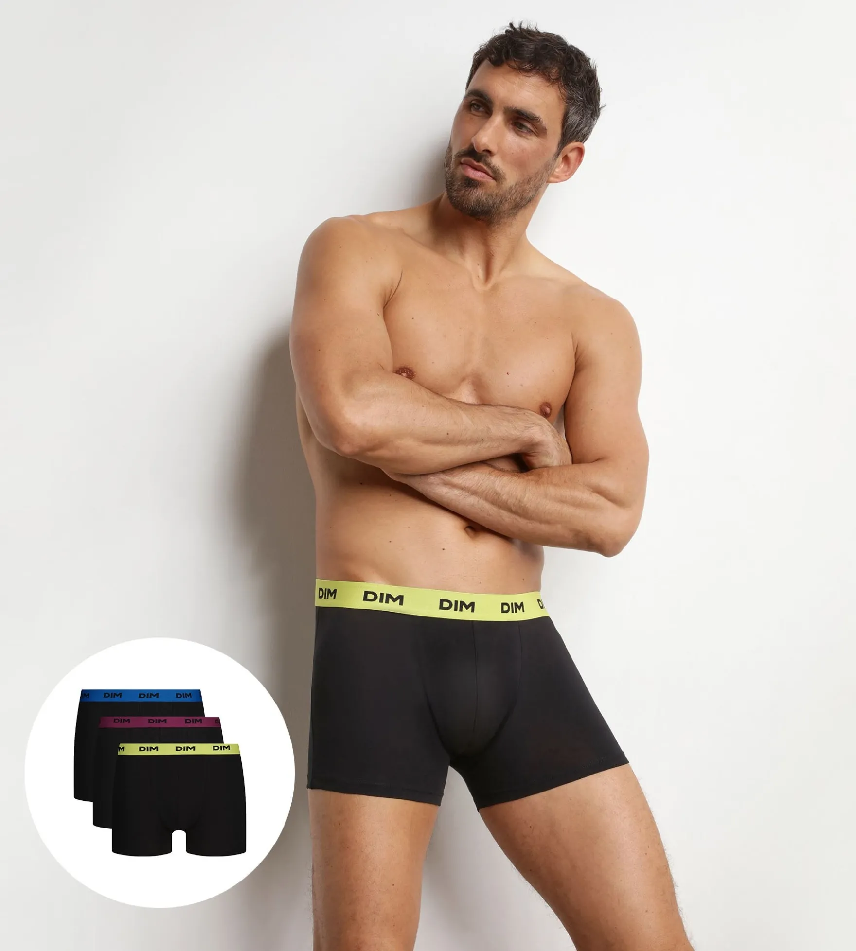 Lot de 3 boxers homme noir ceinture colorée Magenta Mix & Colors