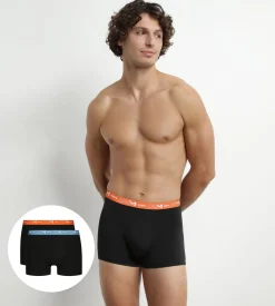 Lot de 2 Boxers homme Noir à ceinture Bleu et Orange Dim Coton Stretch