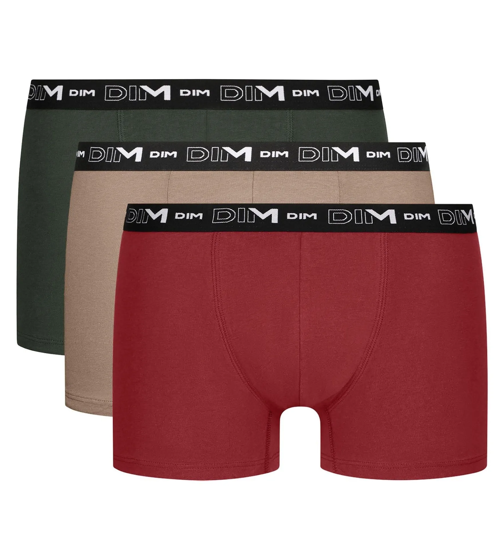 Lot de 3 boxers homme Vert Beige Rouge Coton Stretch