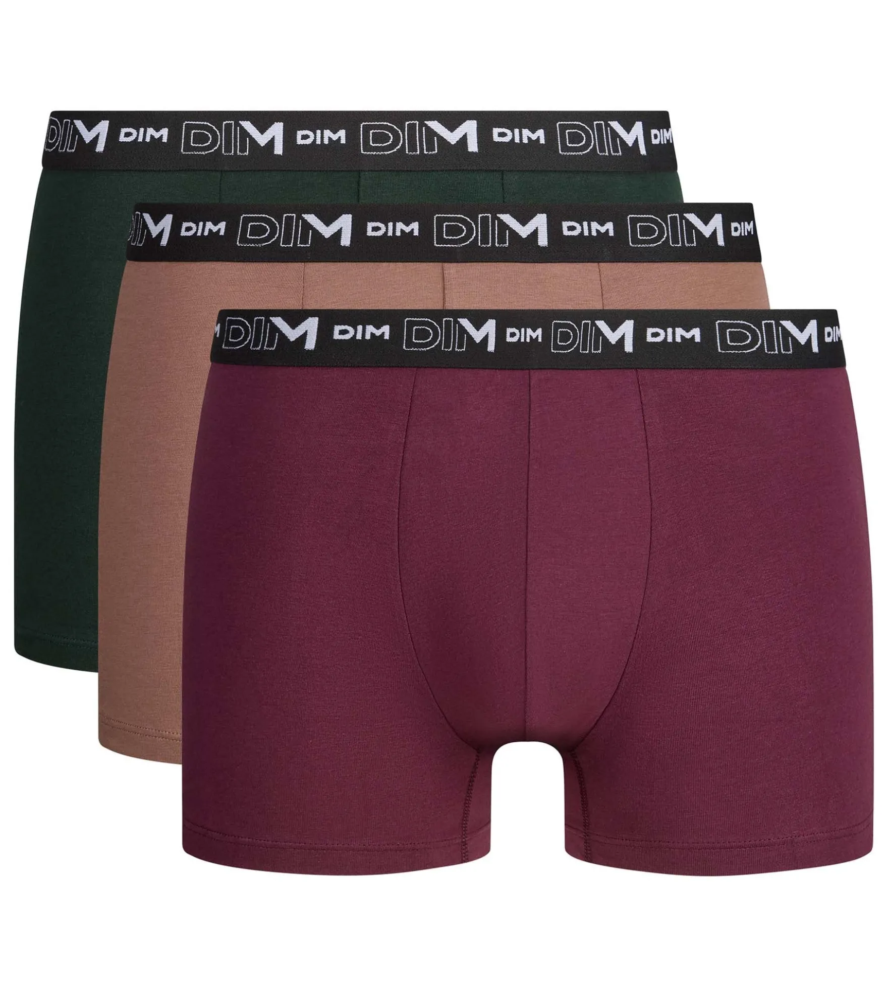 Lot de 3 boxers homme vert foncé, caramel, figue Coton Stretch
