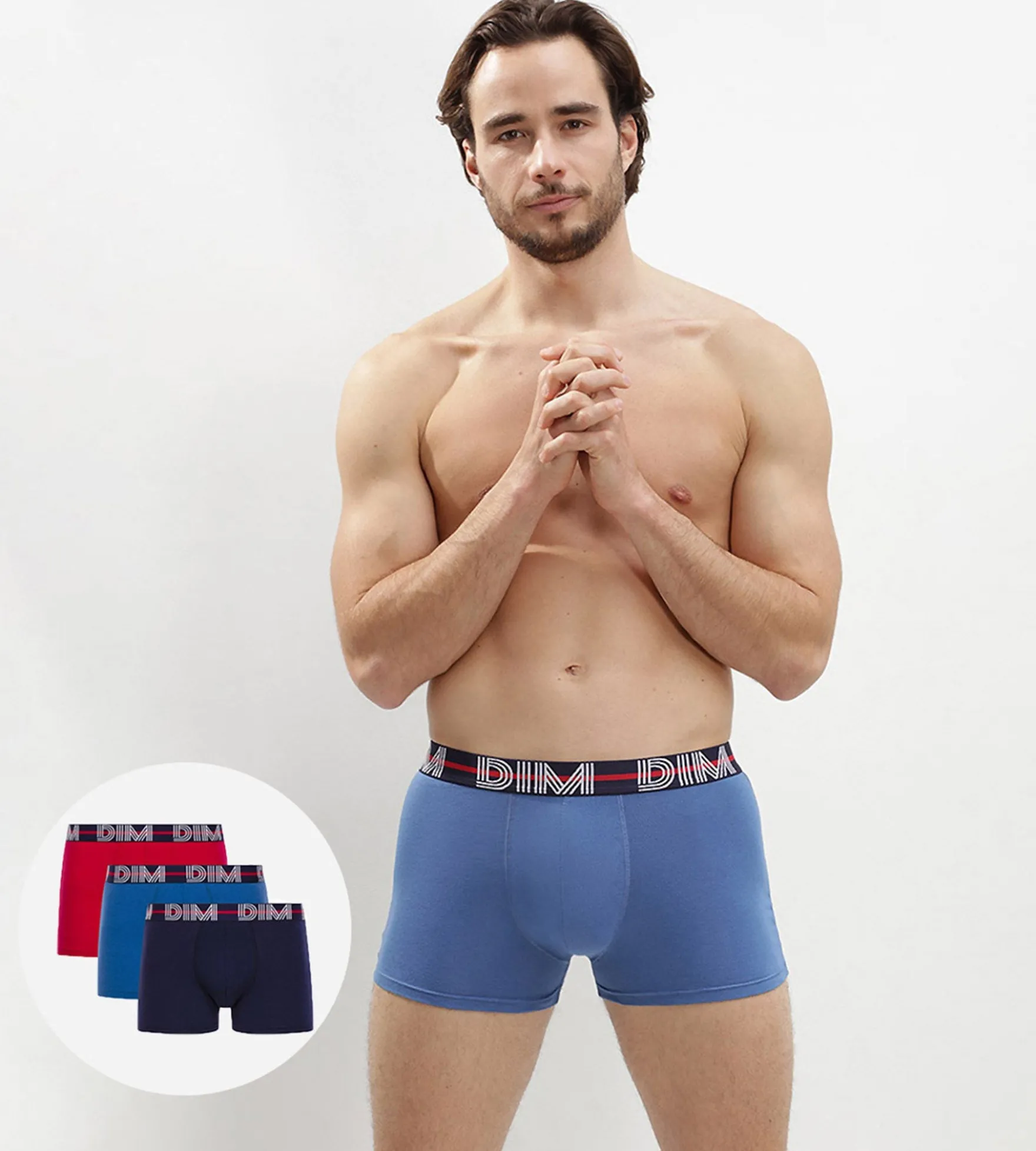 Lot de 3 boxers rouge, bleu nuit et bleu clair - Dim Powerful
