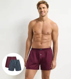 Lot de 2 caleçons homme Bleu rayé Rouge Coton Stretch
