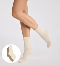 Lot de 2 chaussettes femme taupe, beige Modal