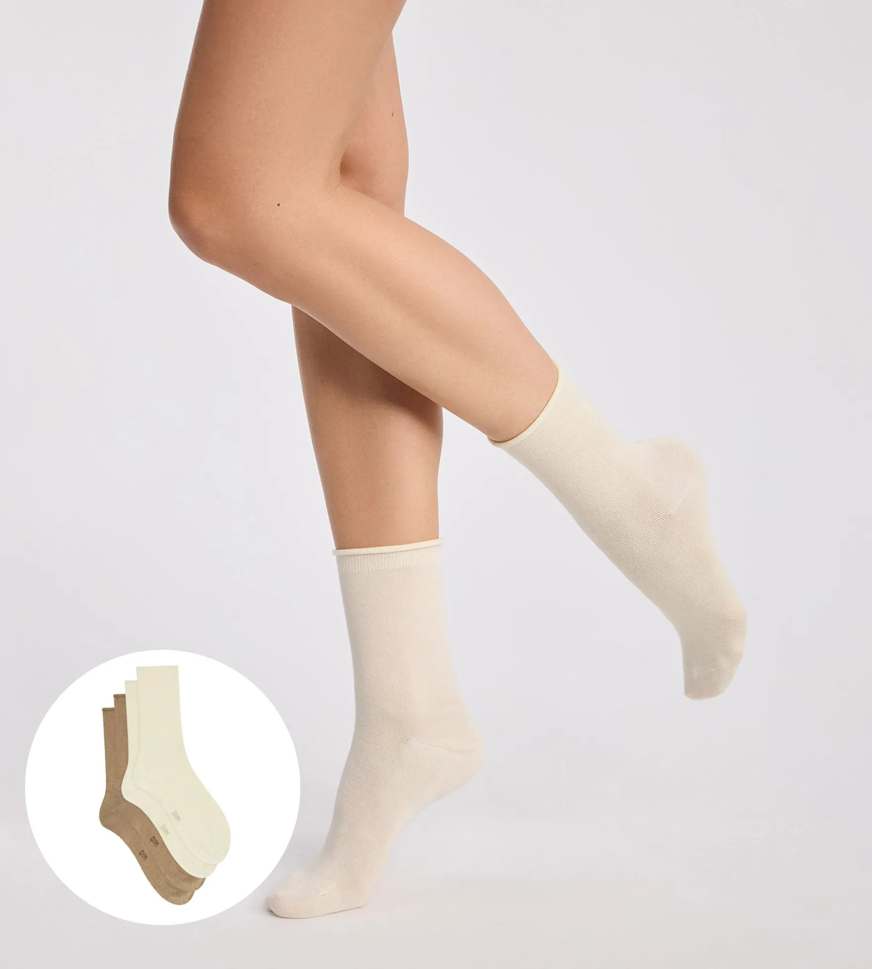 Lot de 2 chaussettes femme taupe, beige Modal