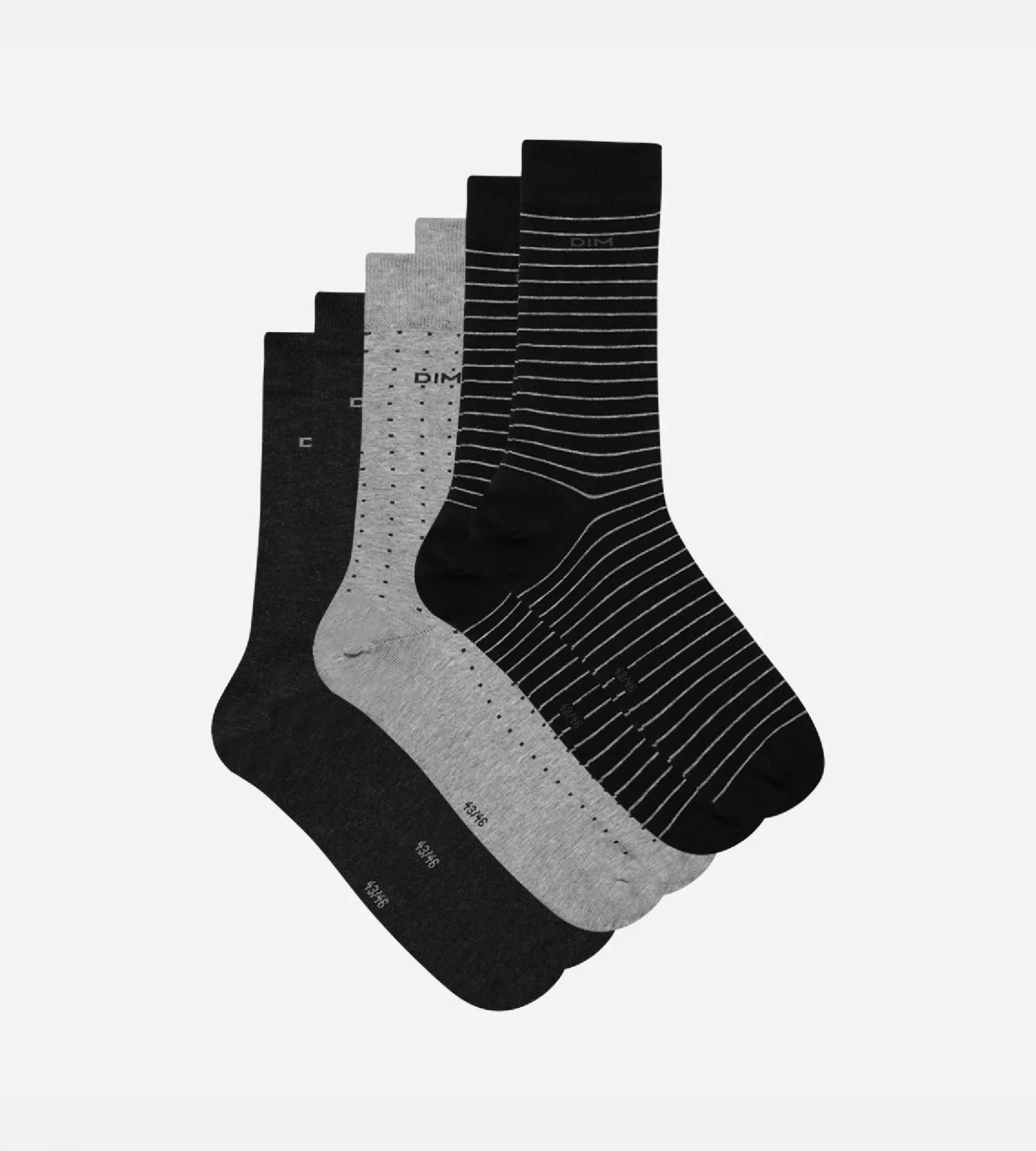 Lot de 3 chaussettes noires et anthracite pois rayures Homme