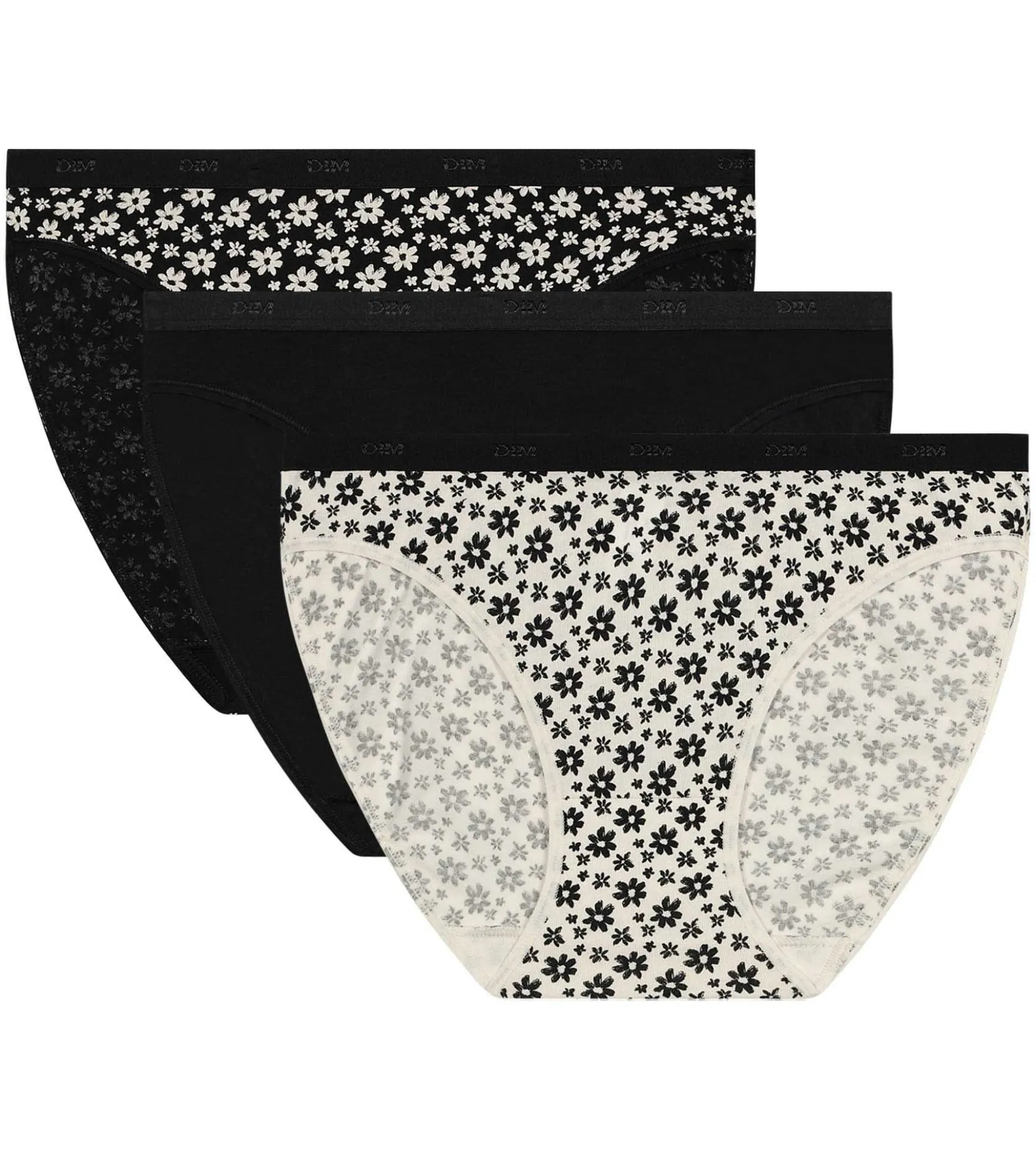 Lot de 3 culottes en coton stretch motif floral Blanc Noir Les Pockets