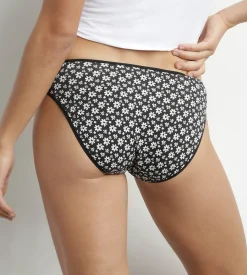 Lot de 2 culottes femme à motif floral Noir et Blanc Dim Coton Stretch