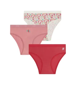 Lot de 3 culottes fille coton stretch à fleurs rouge Les Pockets
