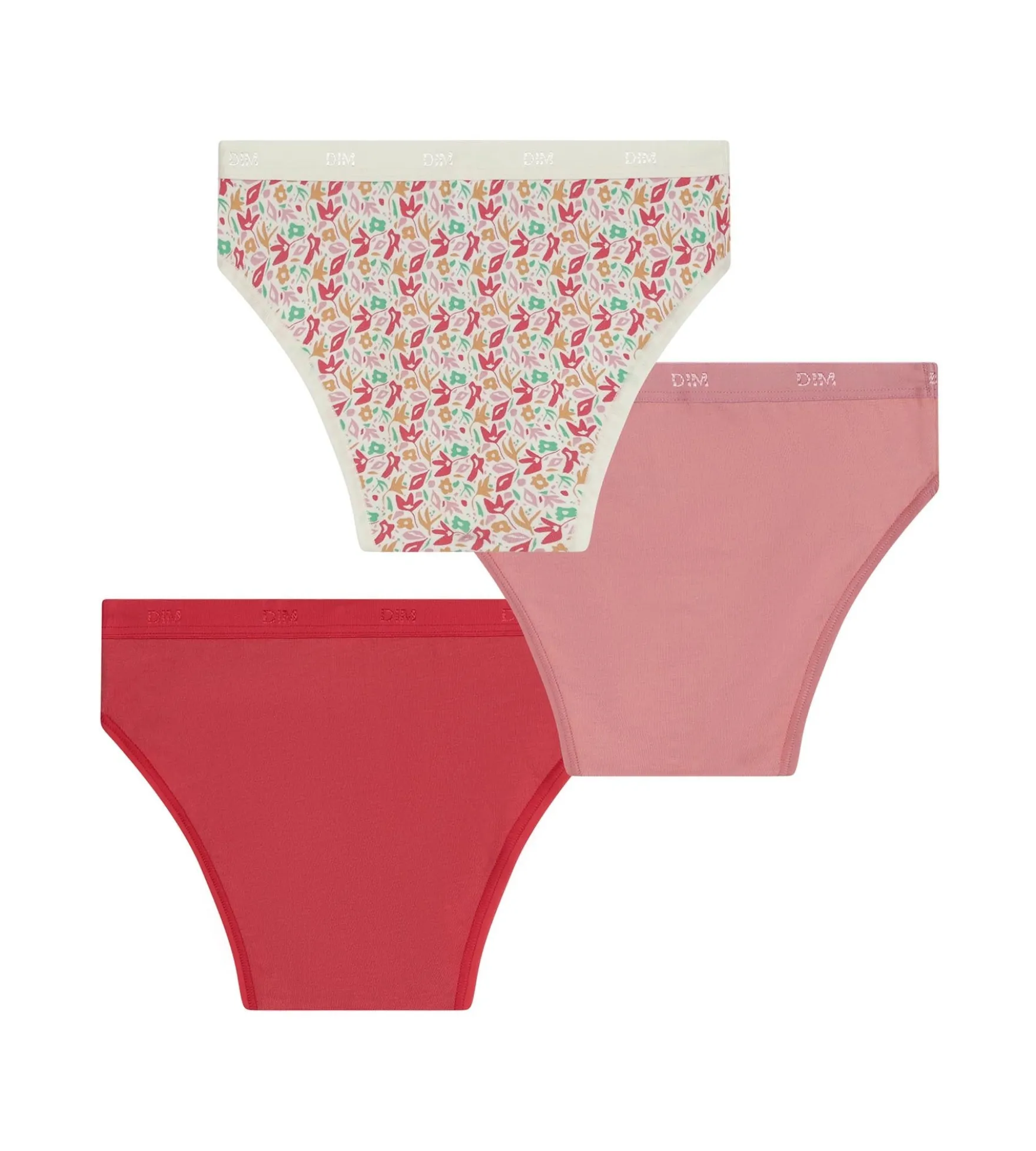 Lot de 3 culottes fille coton stretch à fleurs rouge Les Pockets