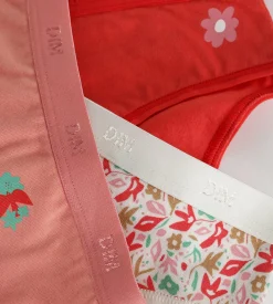 Lot de 3 culottes fille coton stretch à fleurs rouge Les Pockets