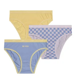 Lot de 3 culottes fille coton stretch à motif damier Jaune Les Pockets
