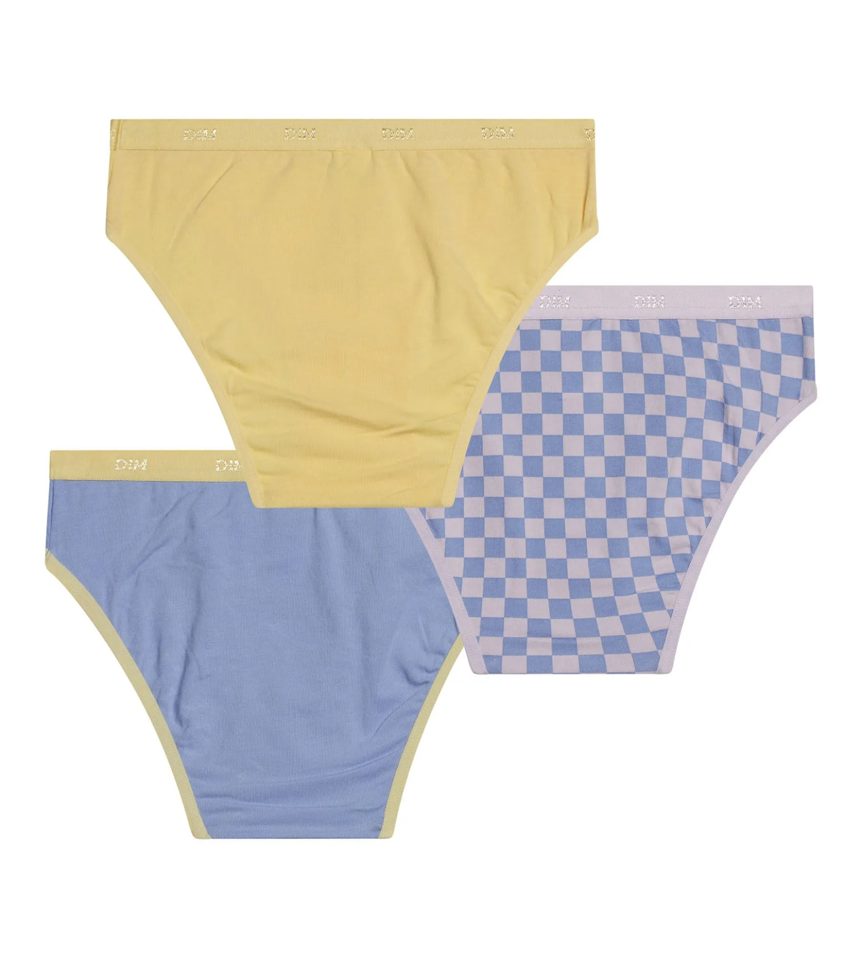Lot de 3 culottes fille coton stretch à motif damier Jaune Les Pockets