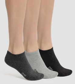 Lot de 3 paires de chaussettes courtes femme Gris Anthracite Dim Coton