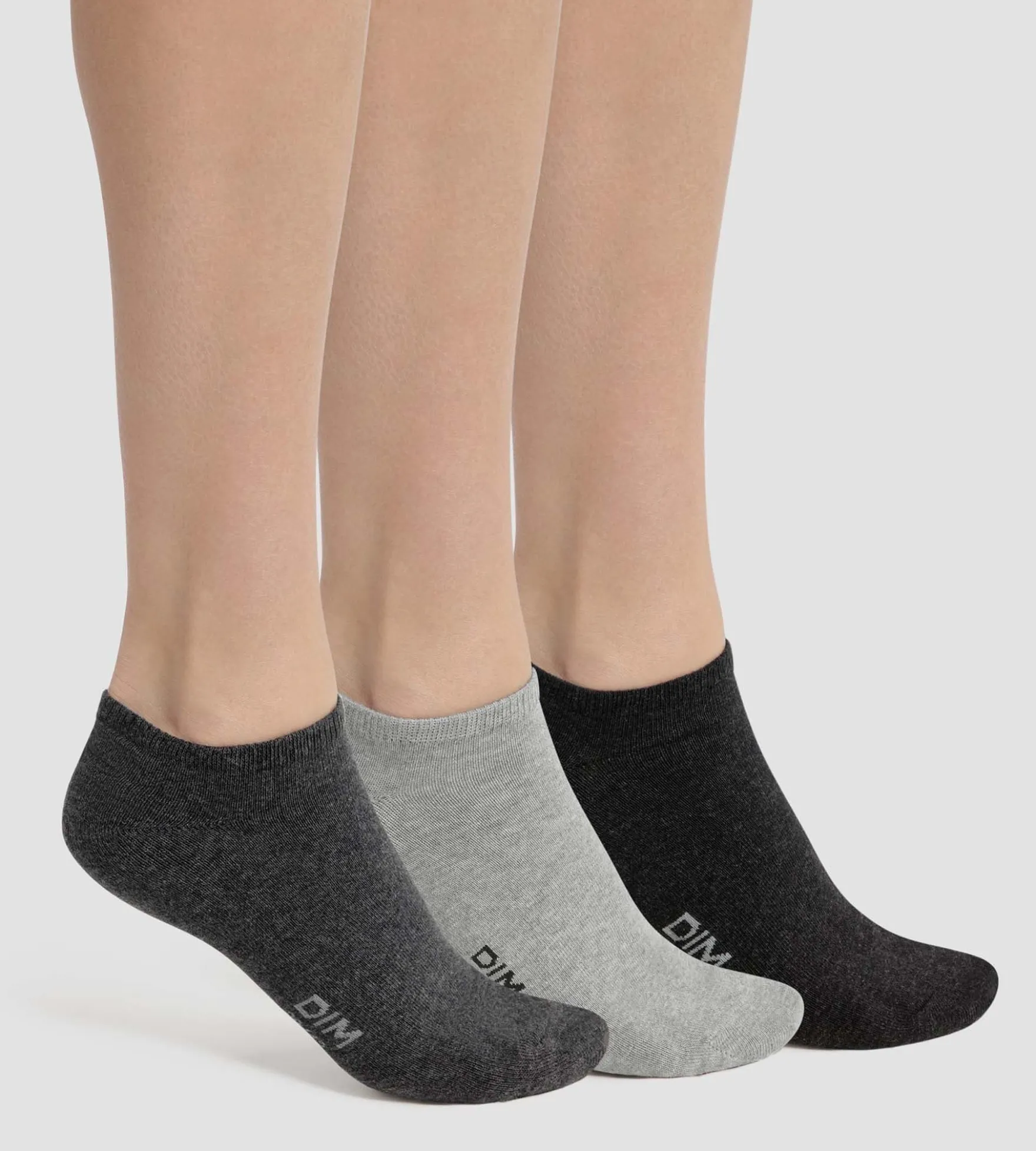 Lot de 3 paires de chaussettes courtes femme Gris Anthracite Dim Coton