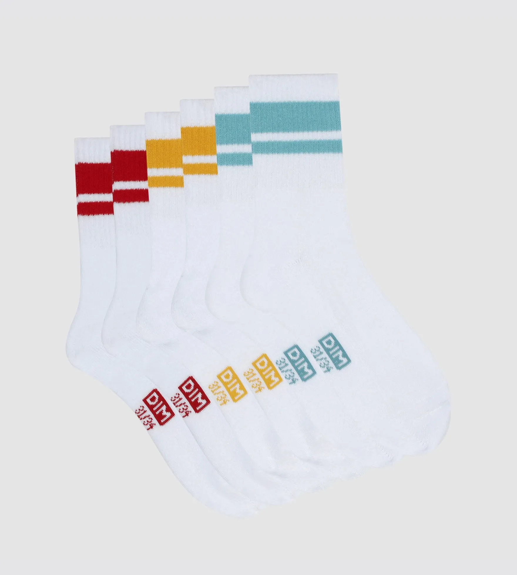 Lot de 3 paires de chaussettes enfant Turquoise Jaune Rouge Dim Sport