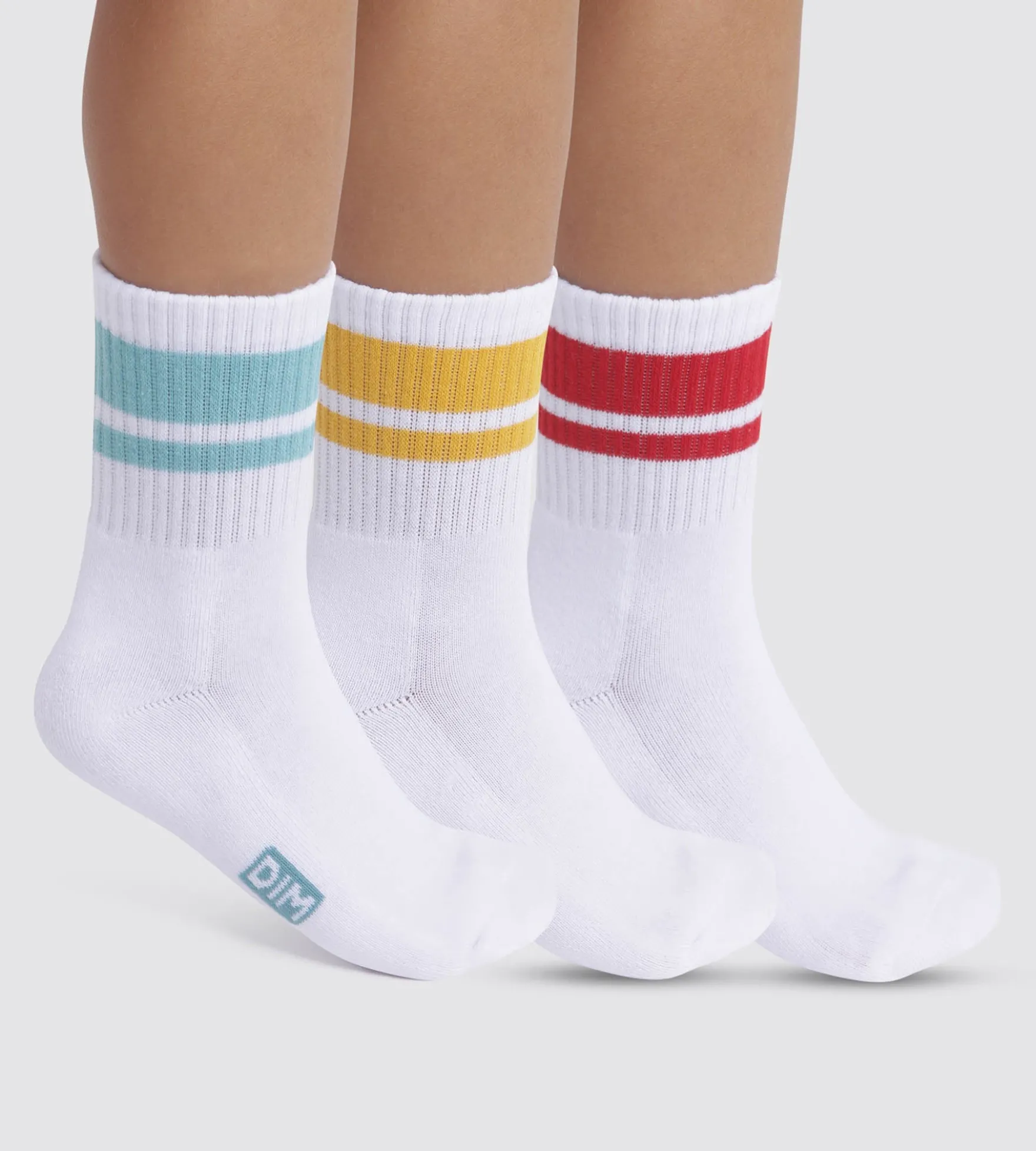 Lot de 3 paires de chaussettes enfant Turquoise Jaune Rouge Dim Sport