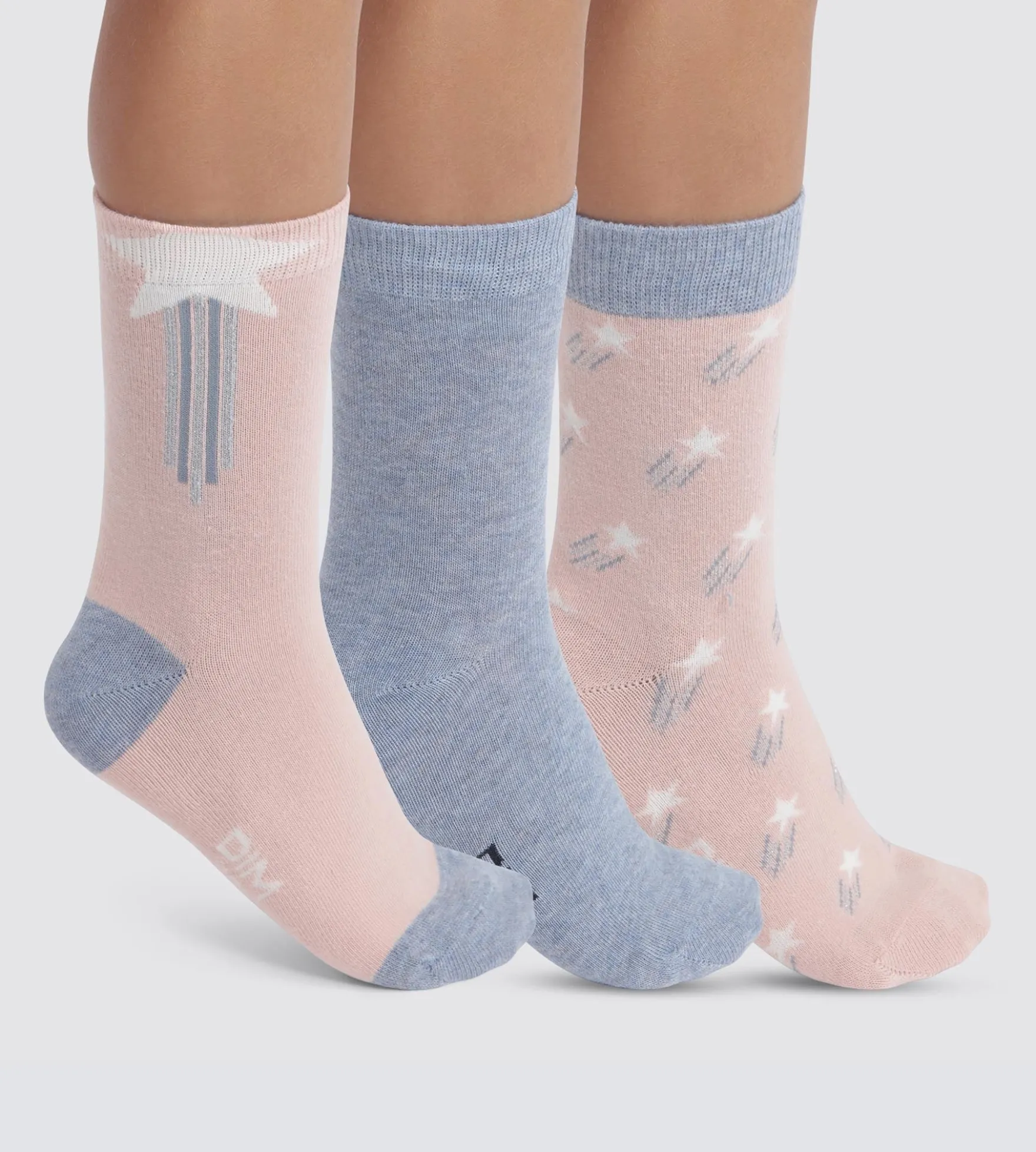 Lot de 3 paires de chaussettes enfant à étoiles Denim Rose Coton Style