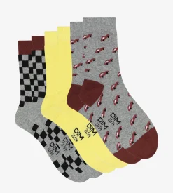 Lot de 3 paires de chaussettes enfant damier Gris Jaune Coton Style