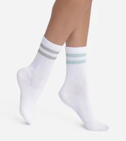 Lot de 2 paires de chaussettes en coton côtelé Blanc et lurex Bleu Gris Dim Mode