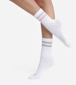 Lot de 2 paires de chaussettes en coton côtelé Blanc et lurex Rose Gris Dim Mode